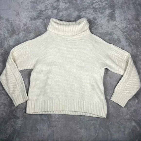 Something Navy Sweater Womens XS Cream Wool Cable Knit Texture Cowl Neck Casual - Picture 2 of 8